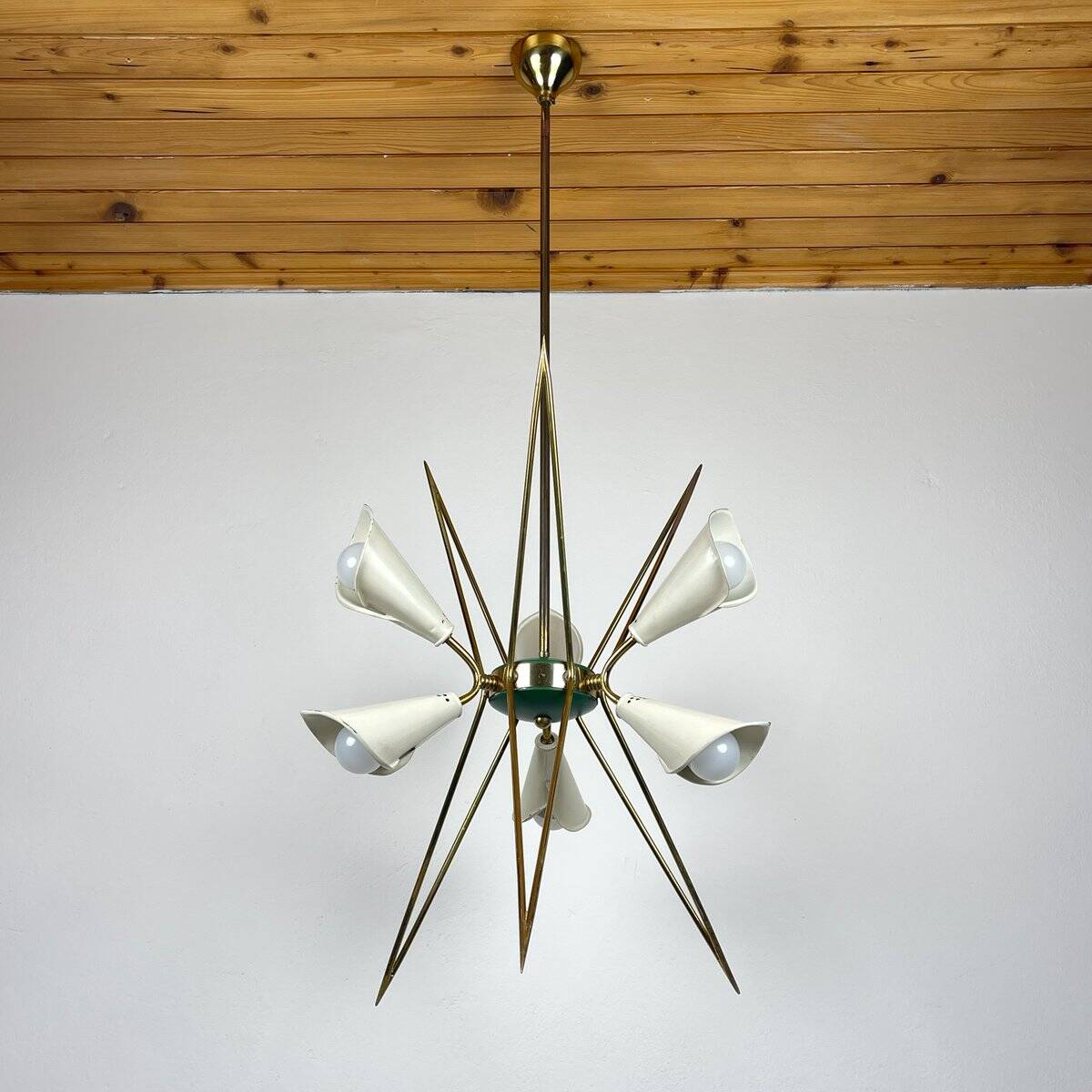 Metal chandelier mid-century modernist by Stilnovo, 1970s
