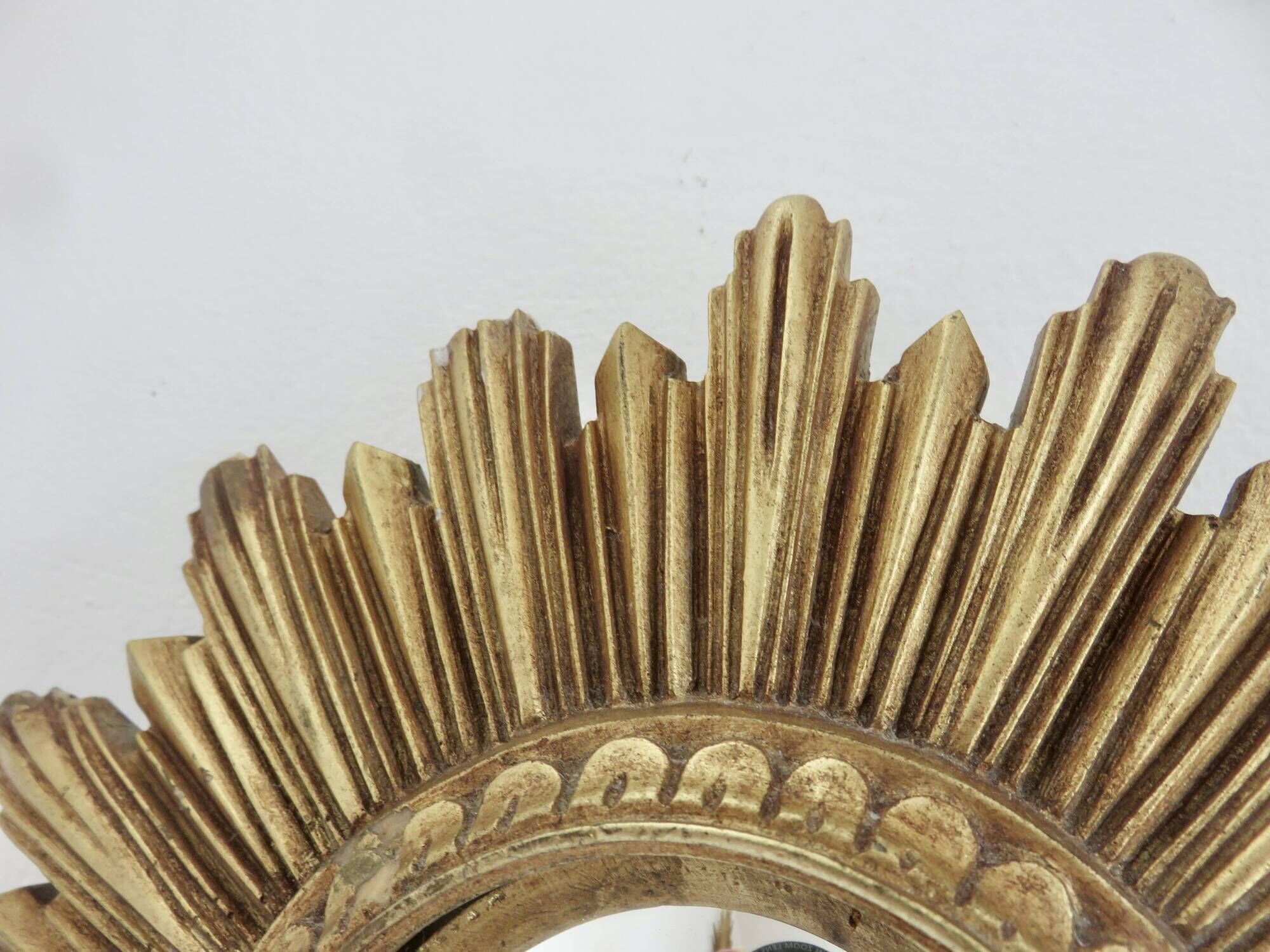 Old small golden sun mirror, witch's eye, curved, 60s-70s.