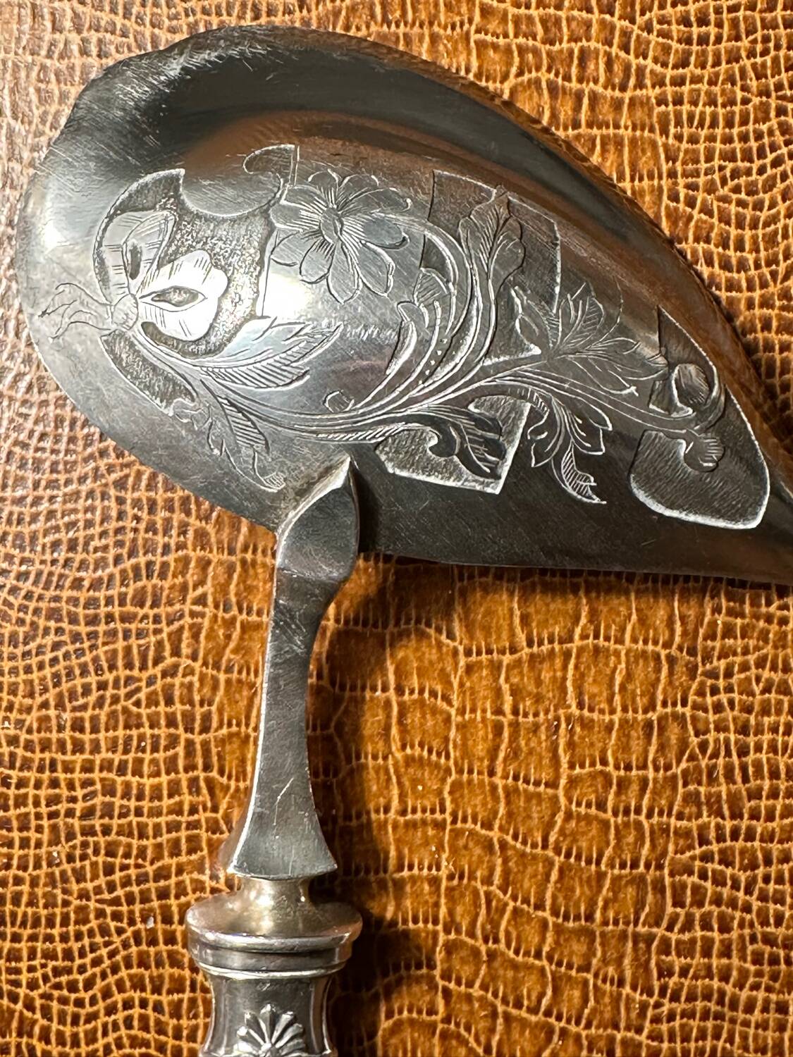 Art-Nouveau Sauce Spoon Floral Decor - Silver & Vermeil