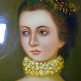 Large domed medallion portrait painting oil on wood Florentine style vintage