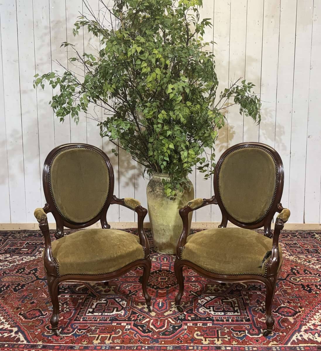 Paire de fauteuils Napoléon III XIXème en acajou