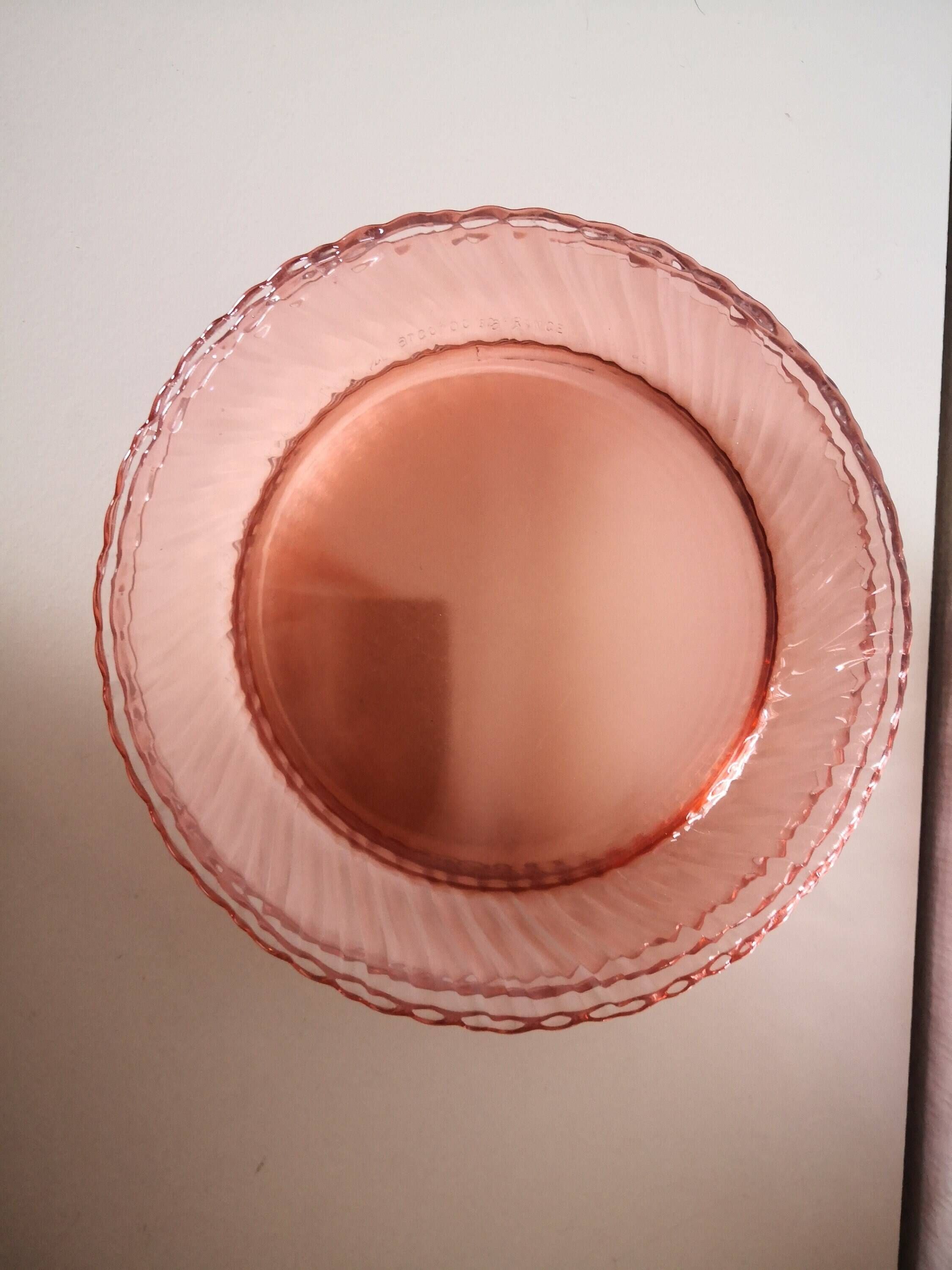 set of 6 Rosaline dessert plates in pink swirl glass