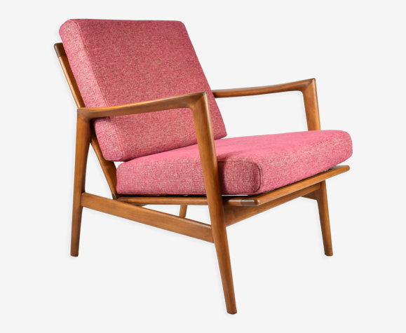 Fauteuil scandinave original stefan restauré icône des années 1960, rose