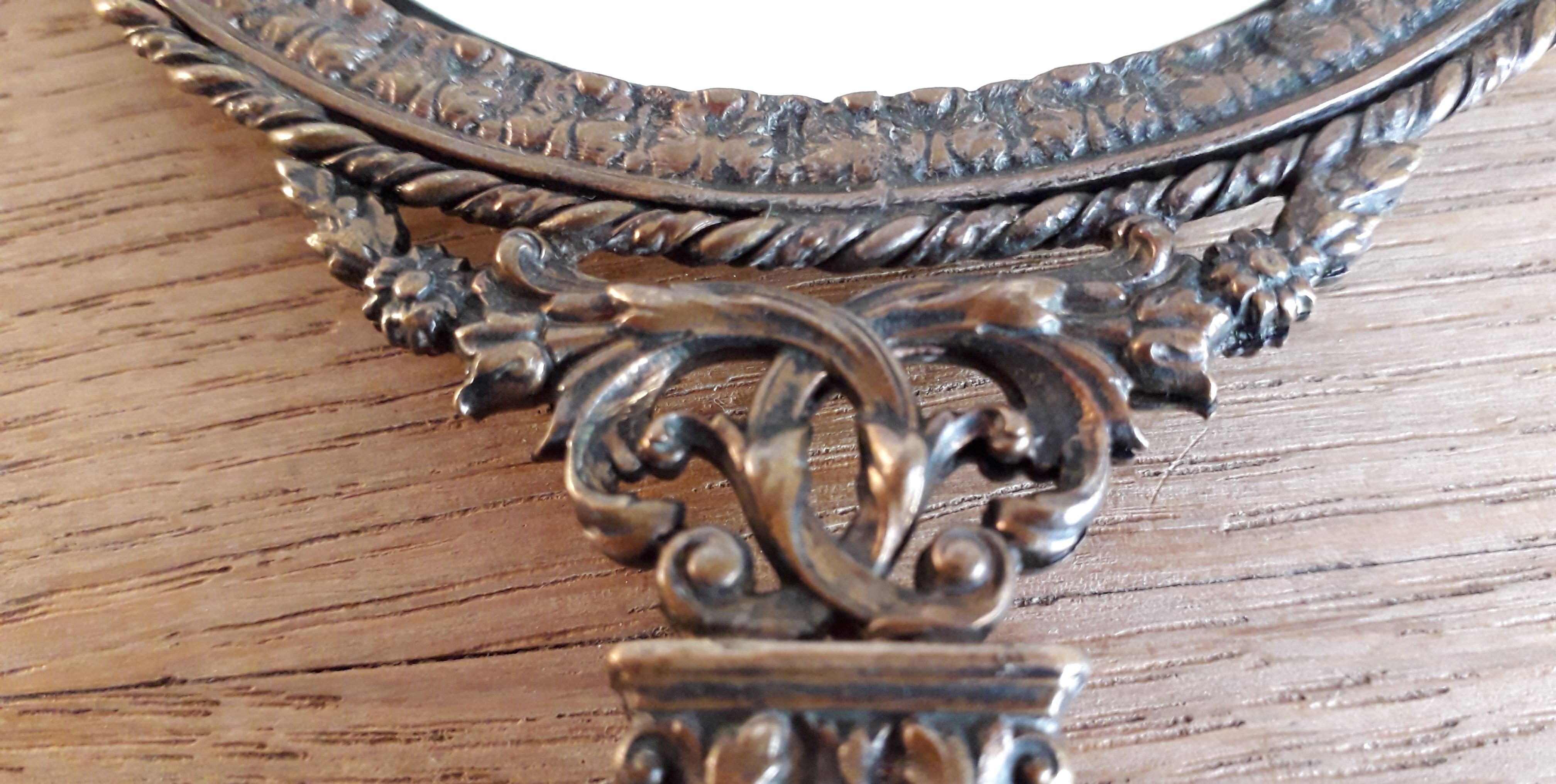 Old brass hand mirror - 25x12cm