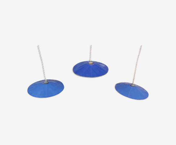 Lot of 3 industrial suspensions in blue enamelled sheet metal