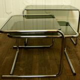 Tables in chrome metal and smoked glass 1970