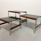 3 Fristho Dutch Design Nesting Tables with Smokey Glass Top Wenge Frame 60s