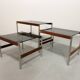 3 tables gigognes Fristho de design hollandais avec plateau en verre fumé et cadre en wengé, années 60