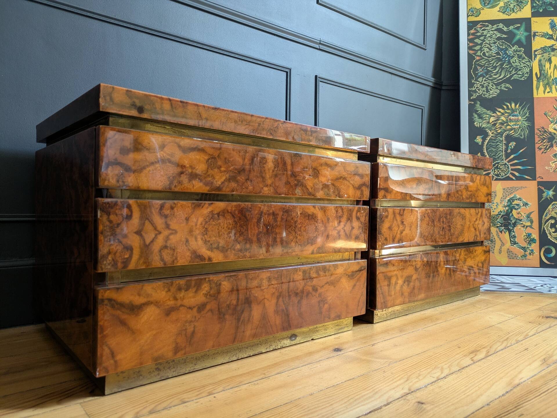 Pair of bedside tables attributed to Jean Claude Mahey.