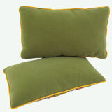 2 rectangular cushions piped in cotton canvas - décor small flowers - vintage 70s