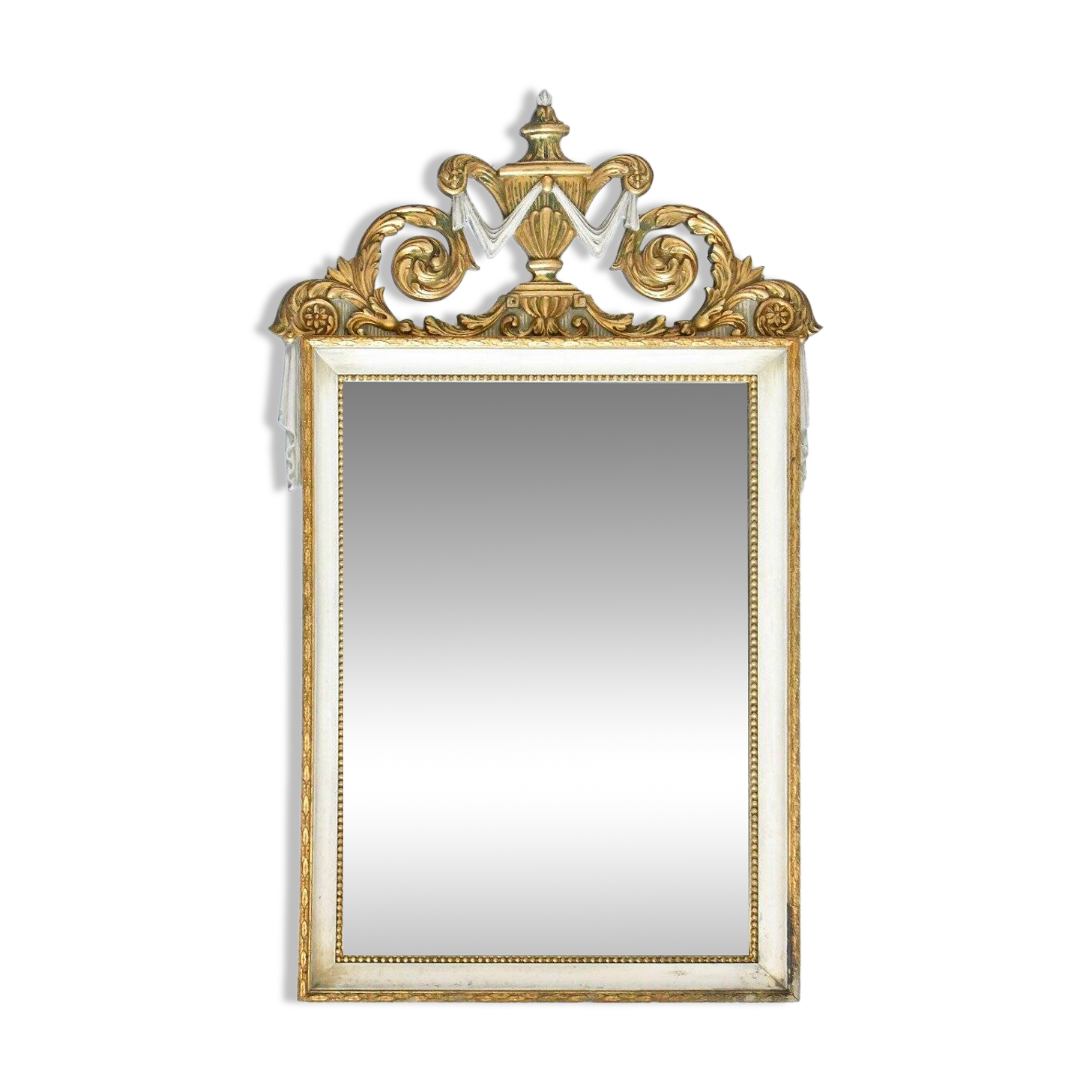 Miroir en bois laqué blanc et or à