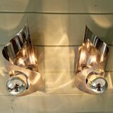 Pair of brushed aluminum wall lights, 1970s