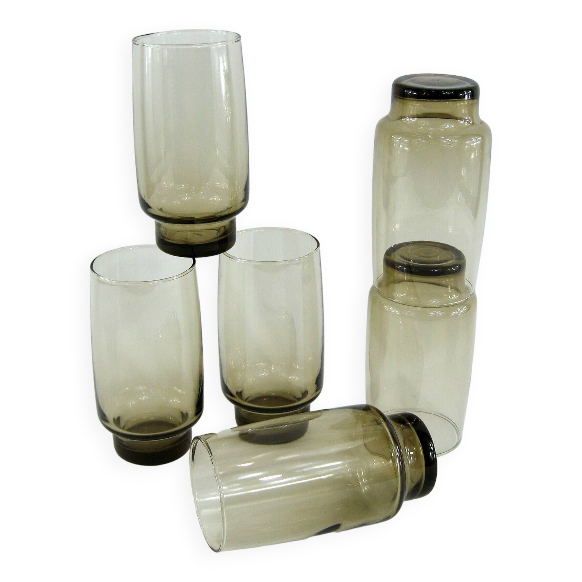 6 smoked brown glasses - Tivoli Luminarc Arcoroc France - vintage 70s