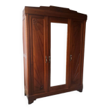 Old art nouveau 3-door wardrobe with mercury mirror