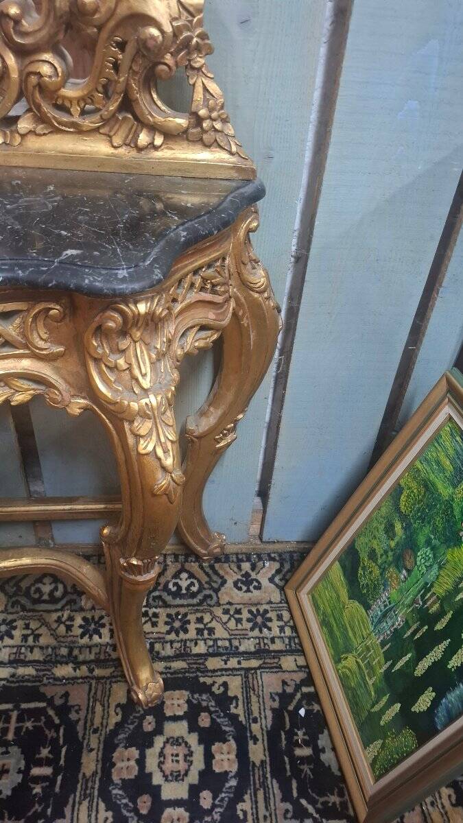 Mirror and console set in Louis XV style.