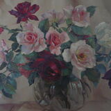 Peinture huile sur toile de Georges Danset "Bouquet de Roses"