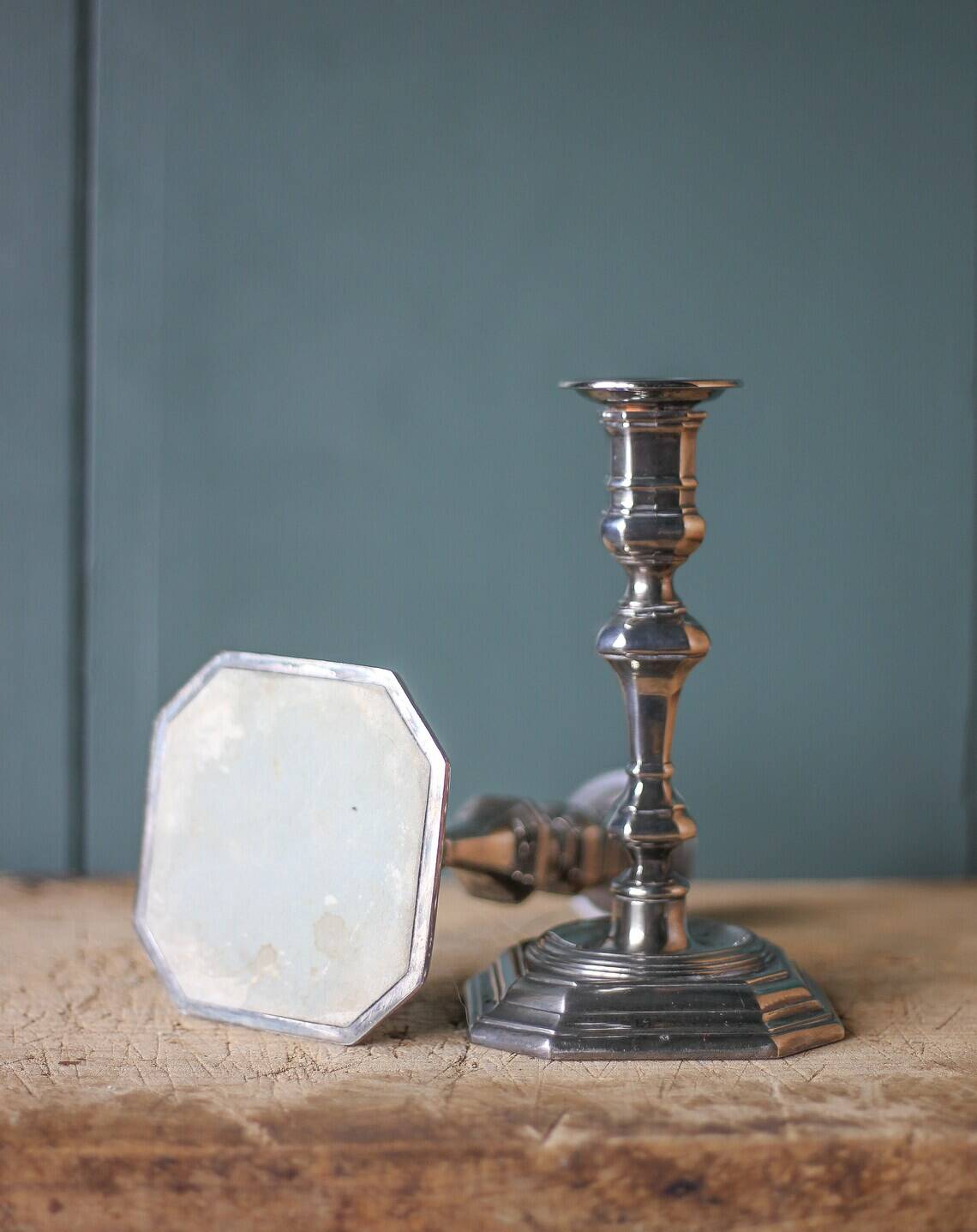 Pair of silver metal empire style candlesticks, candle holder, torch, interior decoration