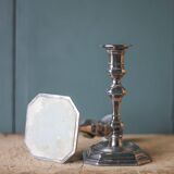 Pair of silver metal empire style candlesticks, candle holder, torch, interior decoration