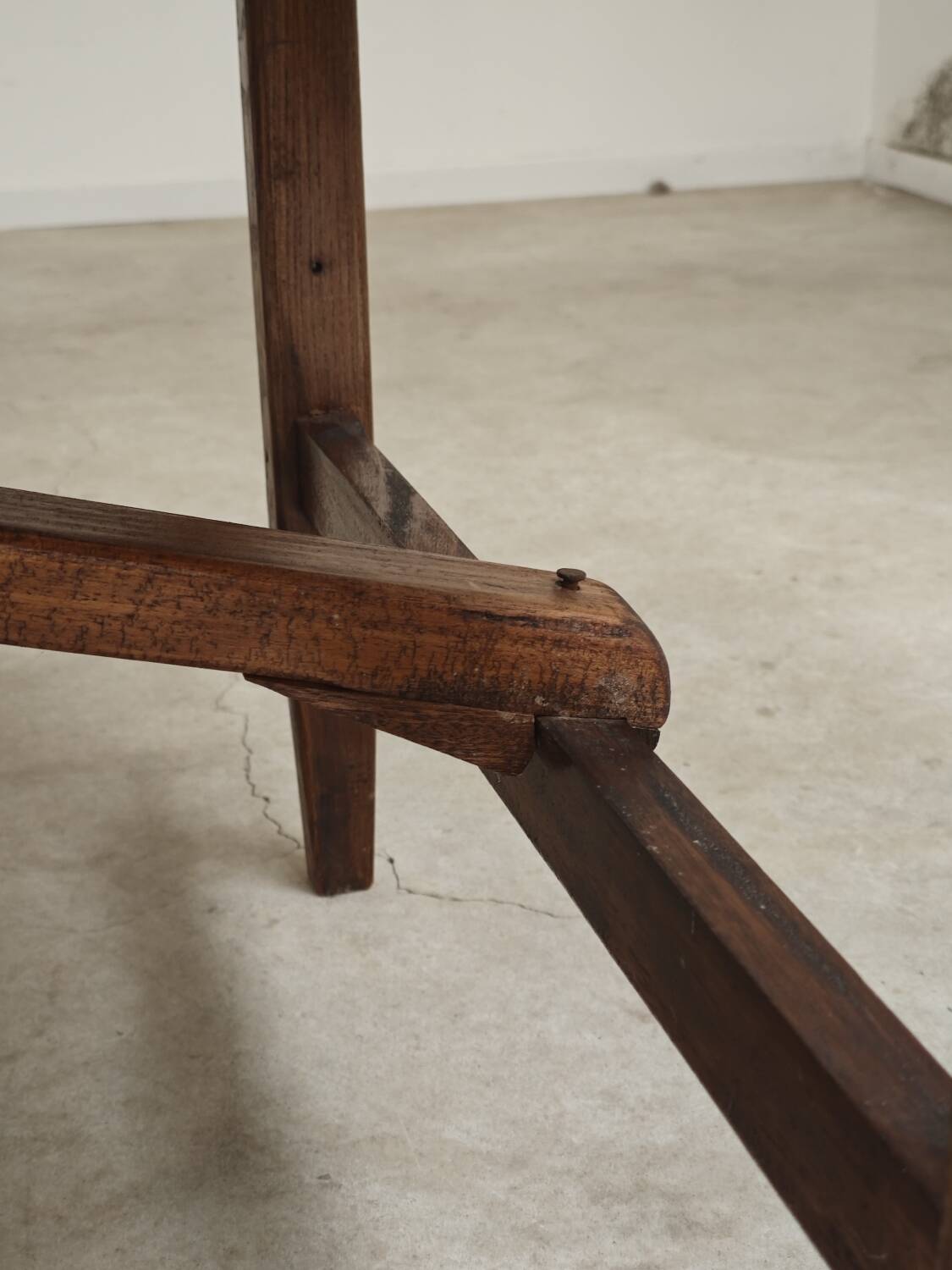 Vintage workshop folding table in oak with a hand-patinated black top.