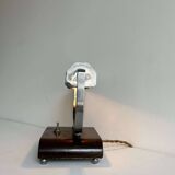 Modernist art deco desk lamp, chromed metal and wood, France 1930