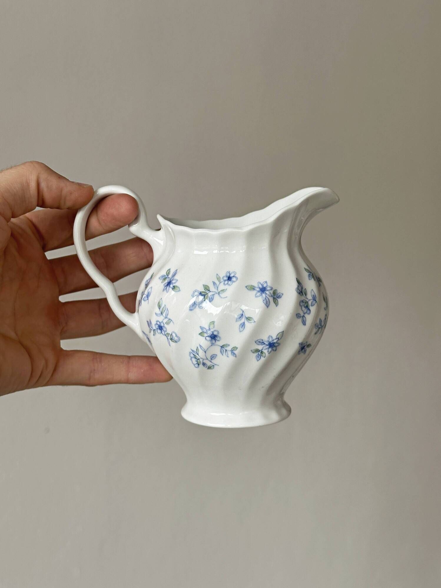 White porcelain creamer with small blue flowers – Milk jug