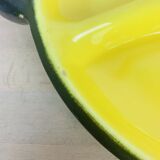 Plat rond céramique années 50 noir et jaune