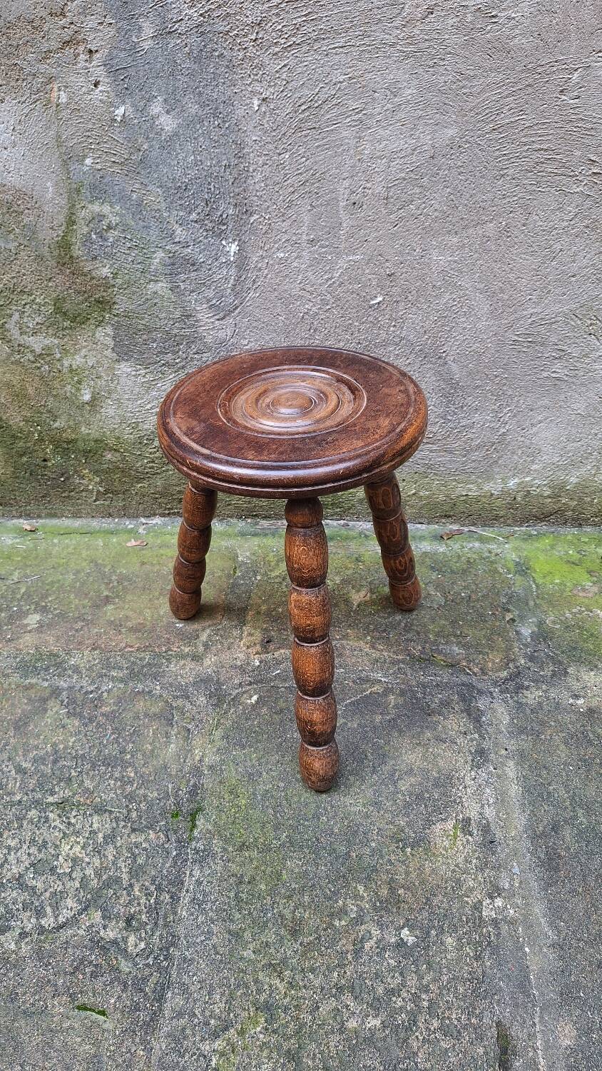 Turned wooden tripod stool