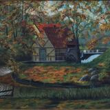 Painting „The Forest Mill”, Scandinavian design, 1970s, by C. May
