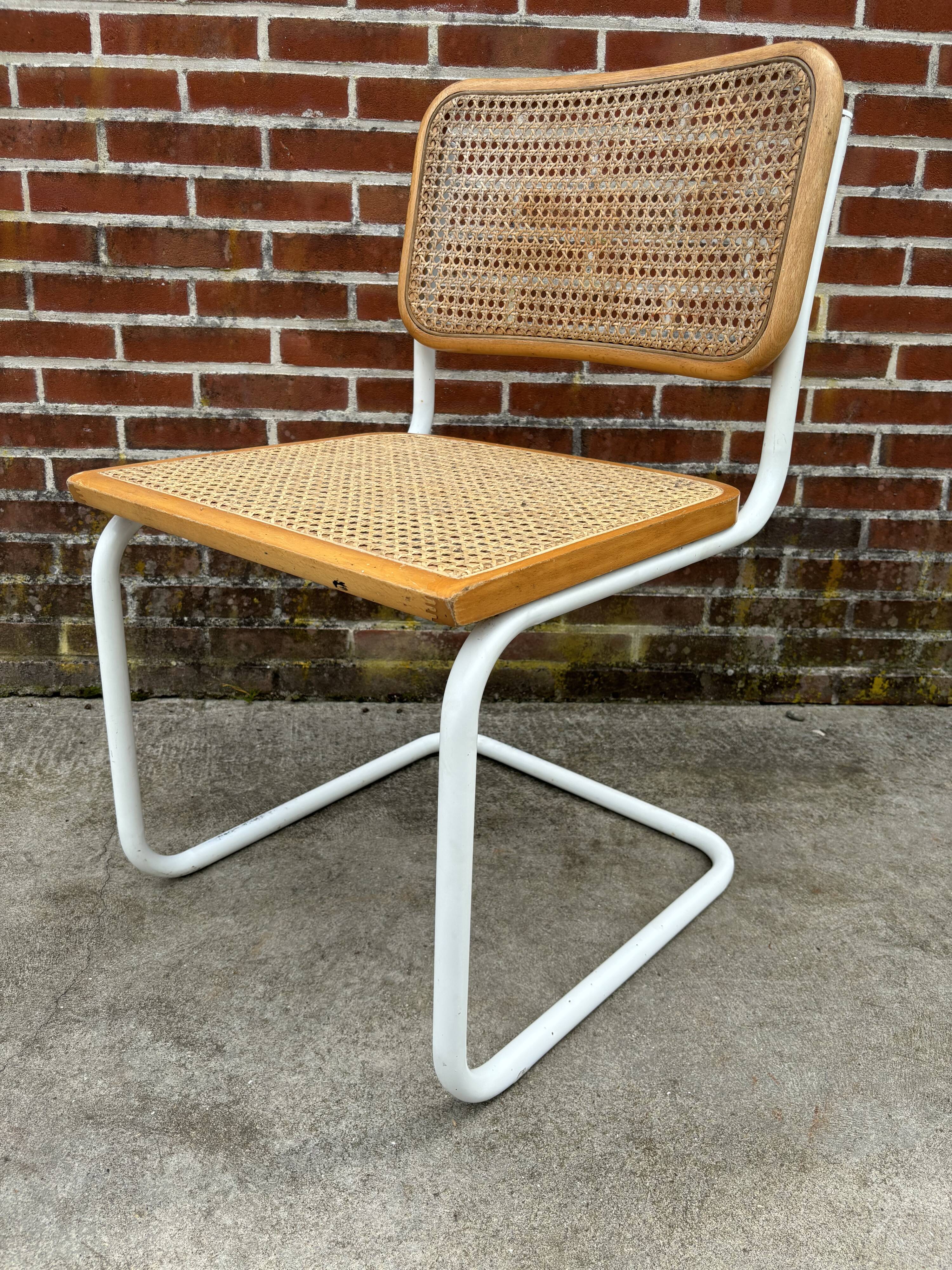 Cesca chair b32 model in white and wood by Marcel Breuer