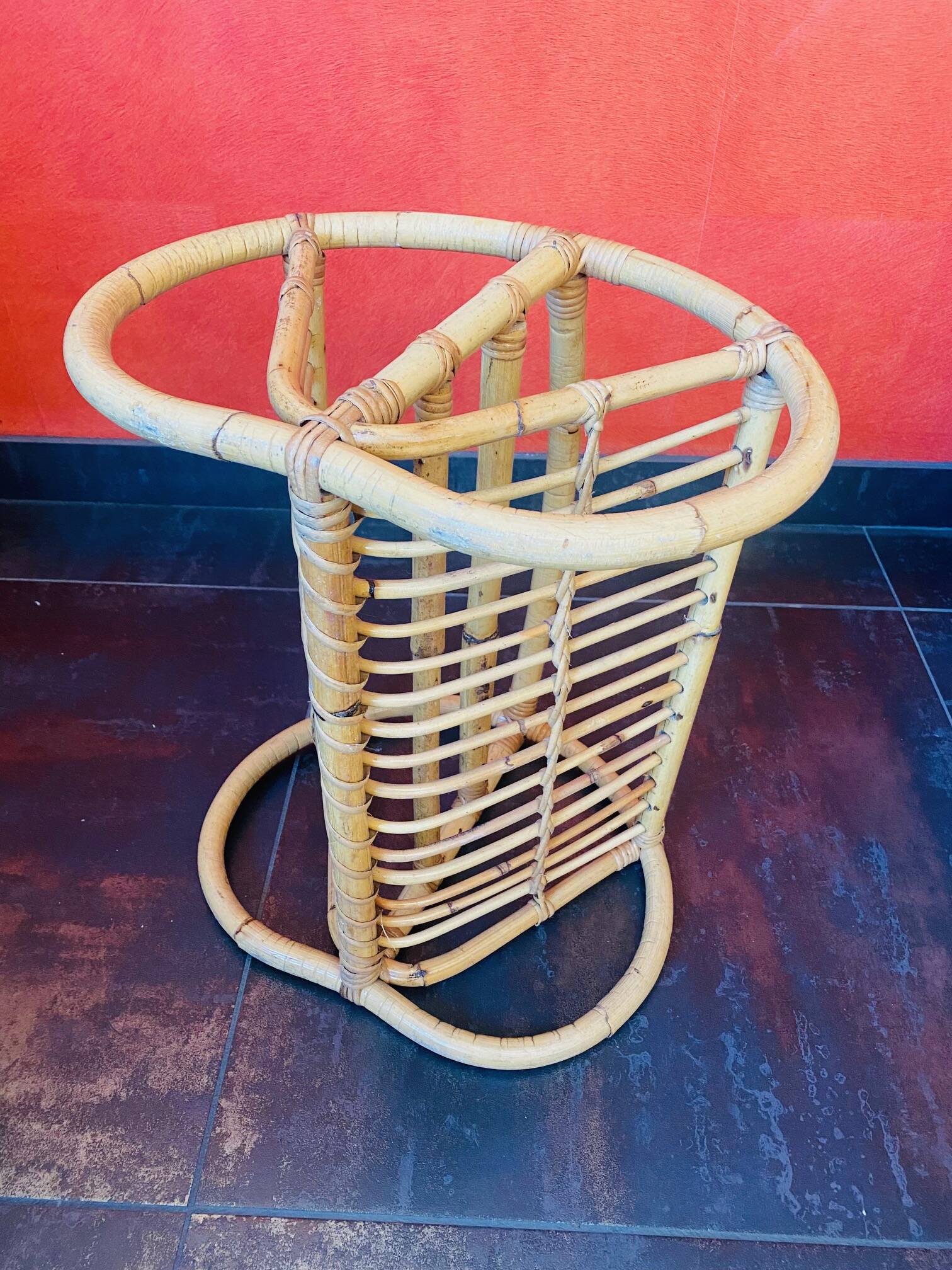 1960s rattan magazine rack