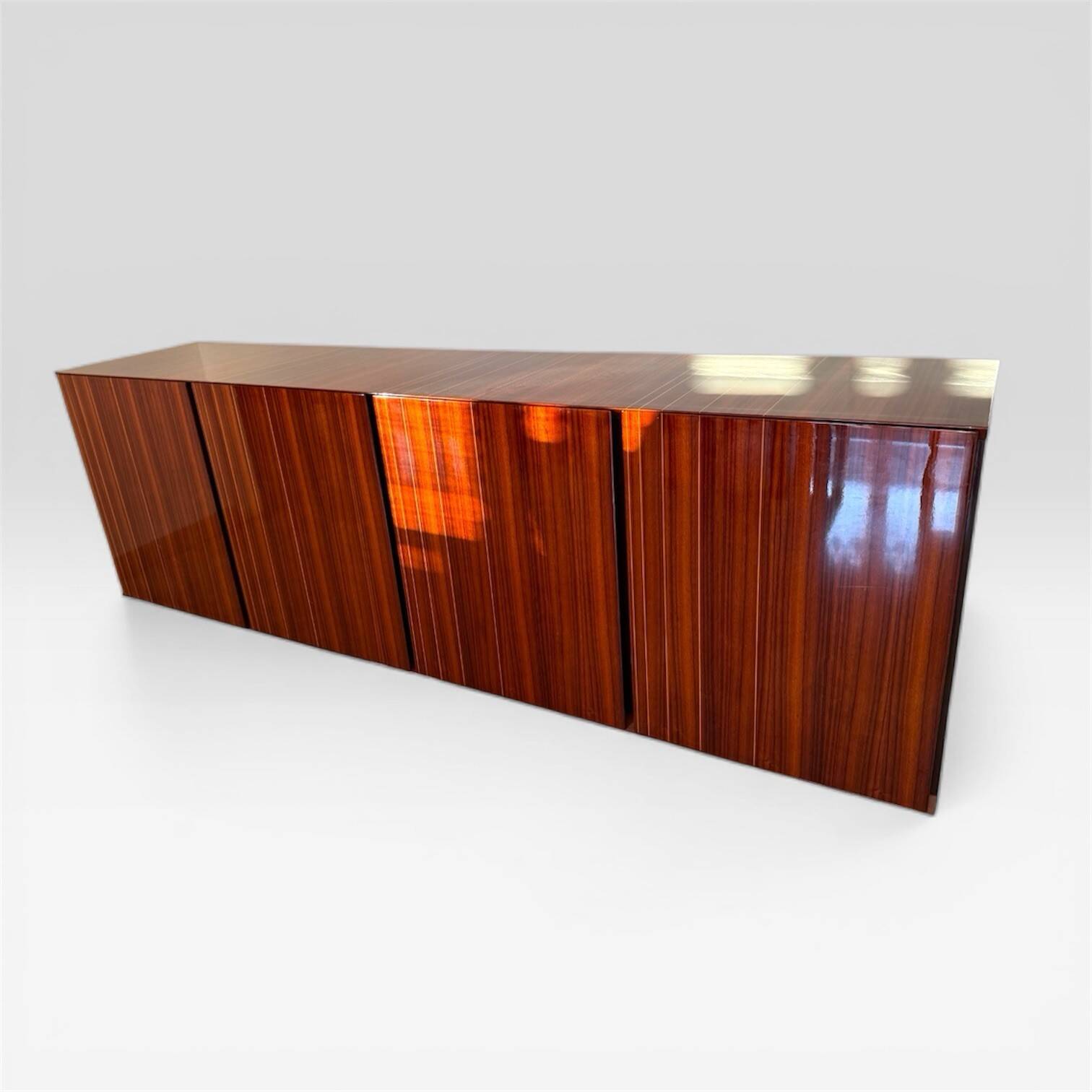 Monumental rosewood sideboard zebrawood lacquered mid-century design 1970