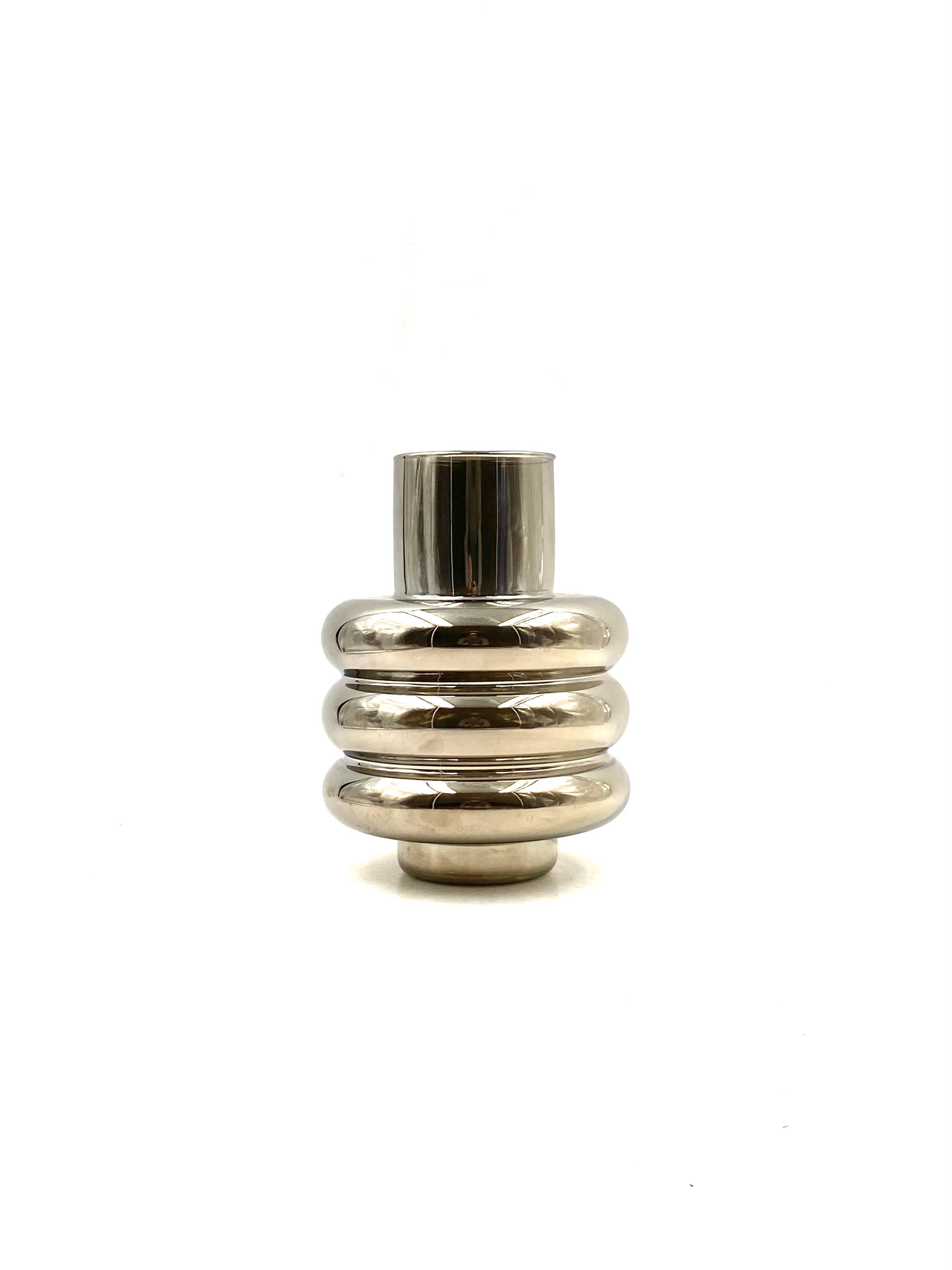 Chromium-plated thin glass vase, Italy 1990s