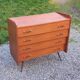 Vintage mahogany commode with metal tapered legs, 4 drawers, 1950s.