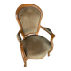Fauteuil cabriolet ancien style Louis XV en bois et tissu, fin XIXème