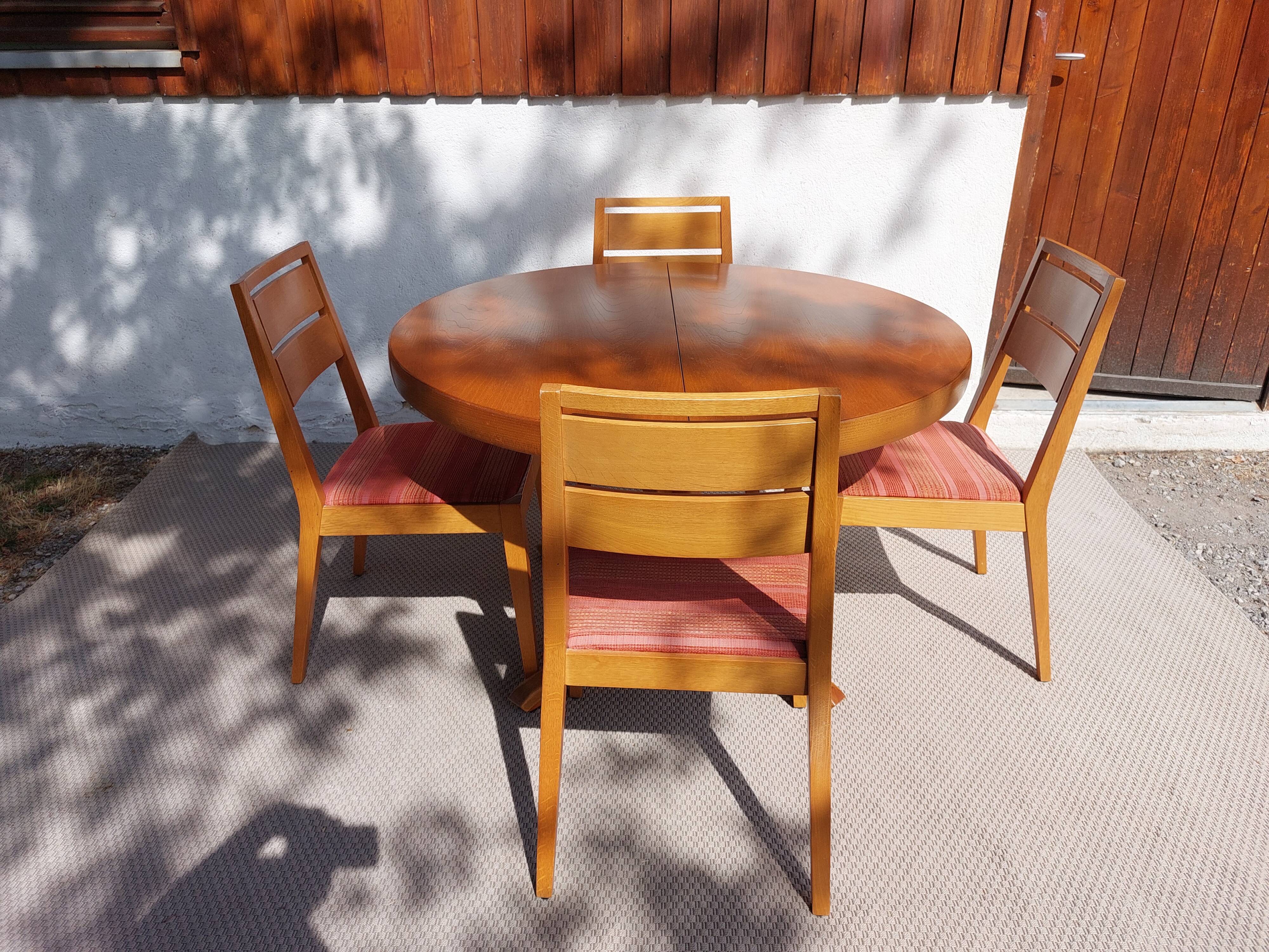 round or oval table with extension, central leg, vintage Baumann design