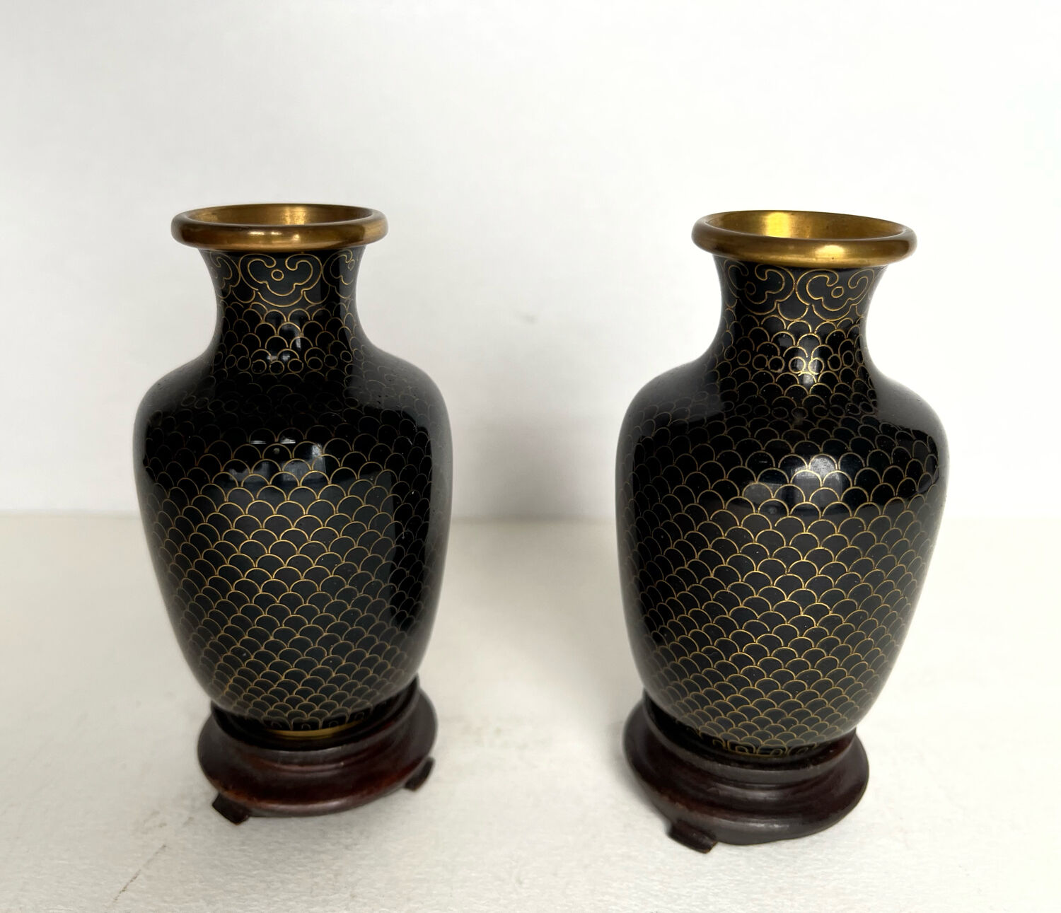Pair of cloisonné brass vases