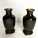 Pair of cloisonné brass vases