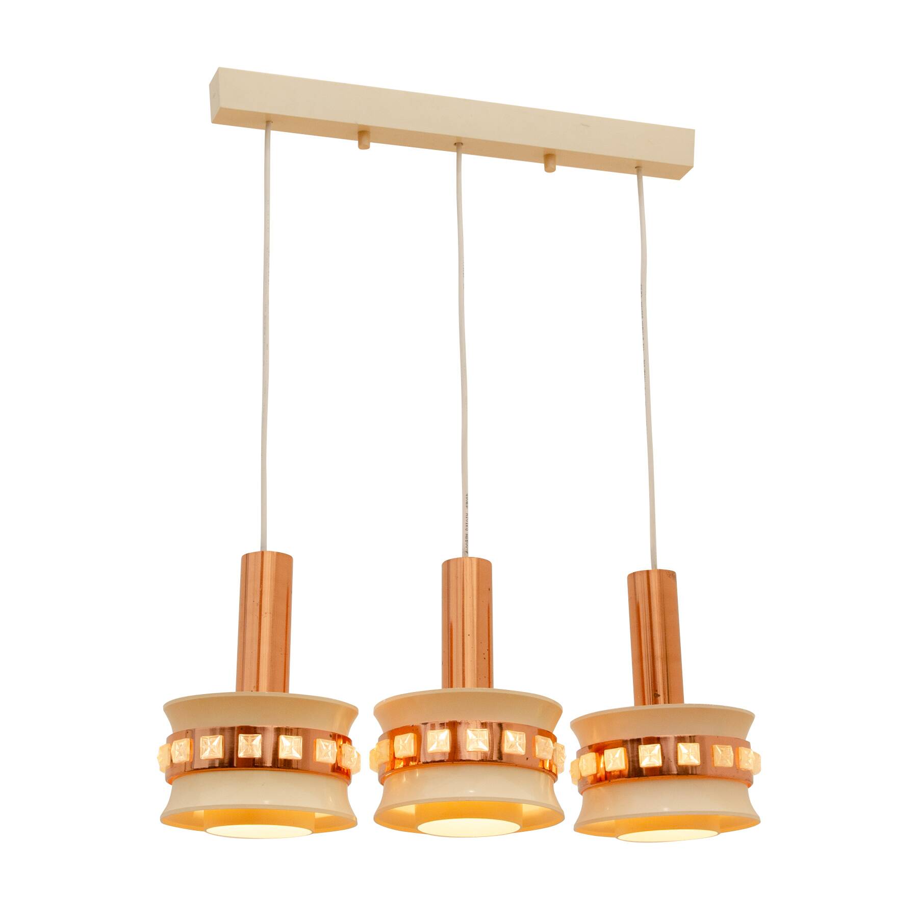 Vintage hanging lamp with three cut glass lampshades, Kamenický Šenov, 1970´s