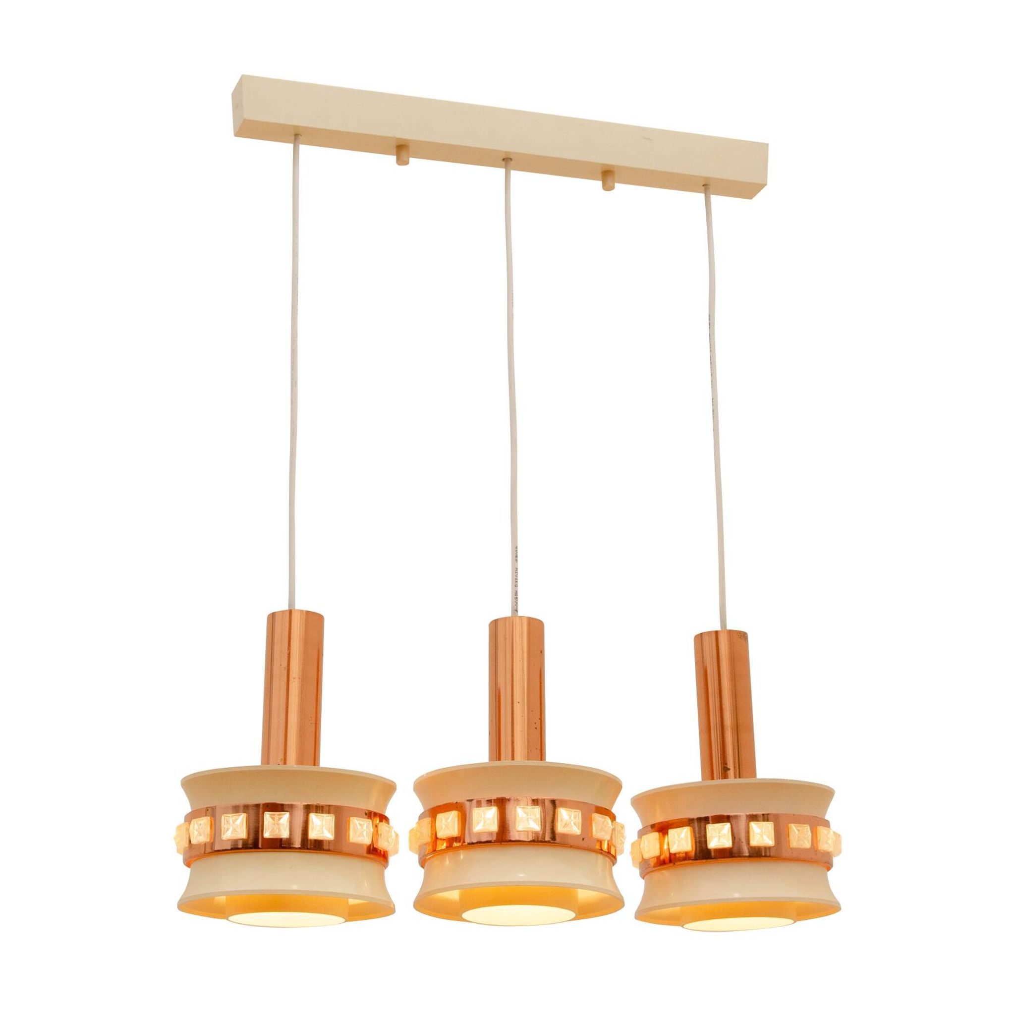 Vintage hanging lamp with three cut glass lampshades, Kamenický Šenov, 1970´s
