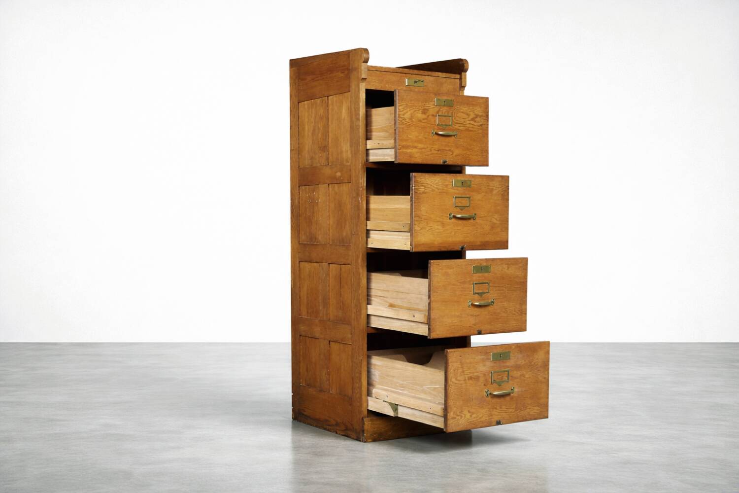 Vintage Industrial English Oak Filing Cabinet with Drawers, 1920s