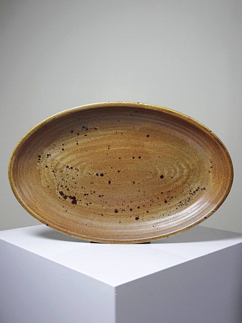 Large oval serving dish in vintage Salins handmade stoneware/ceramics from the 1960s.