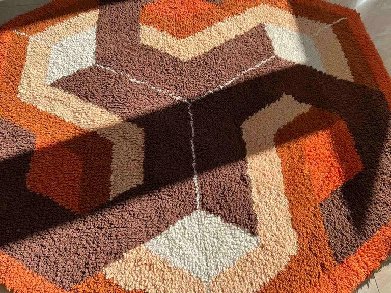 Midcentury Rare Carpet or Rug Hexagon, Denmark, 1960s