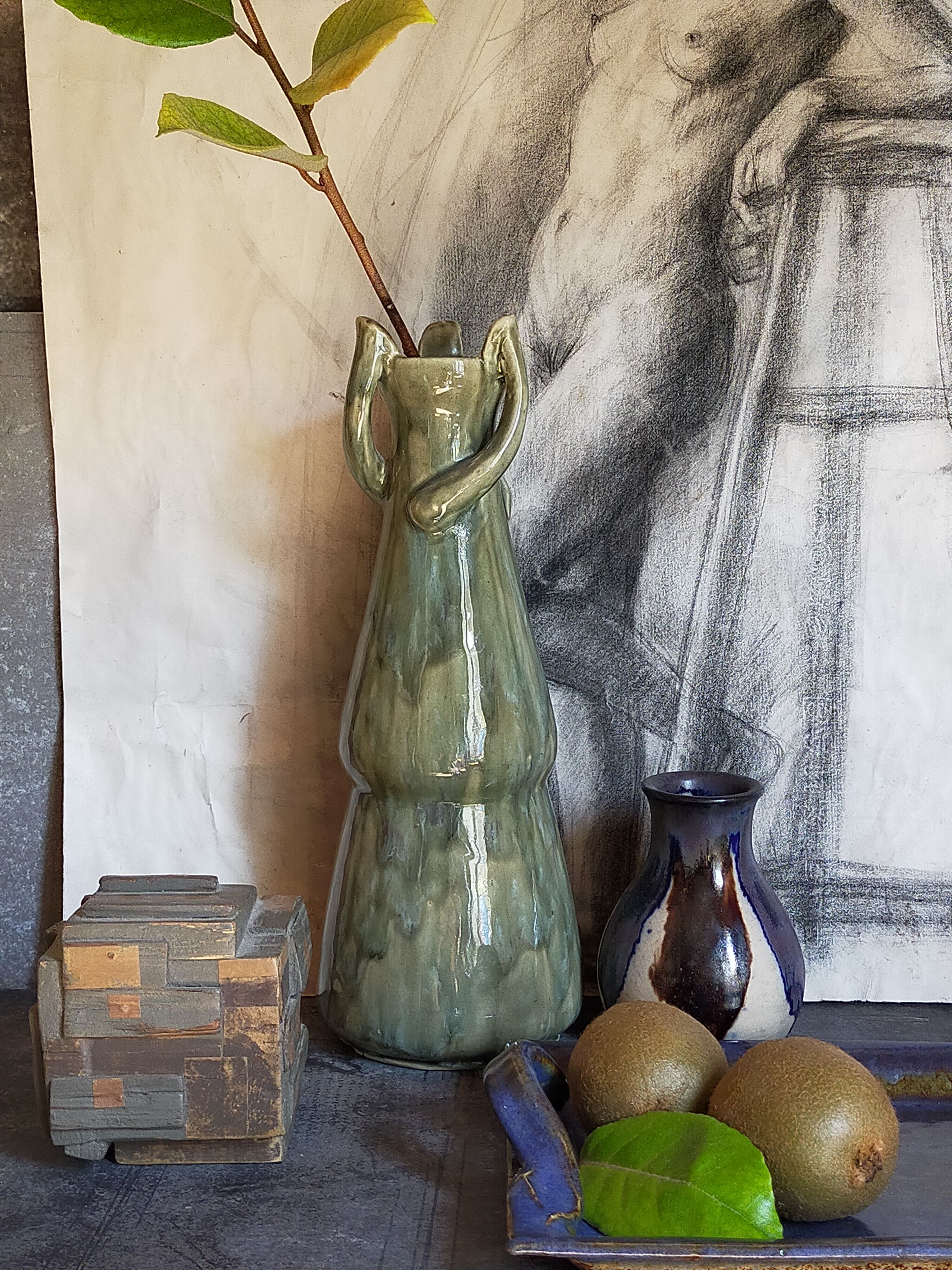 Slurry soliflora vase with stem enamel Art-Nouveau early twentieth century