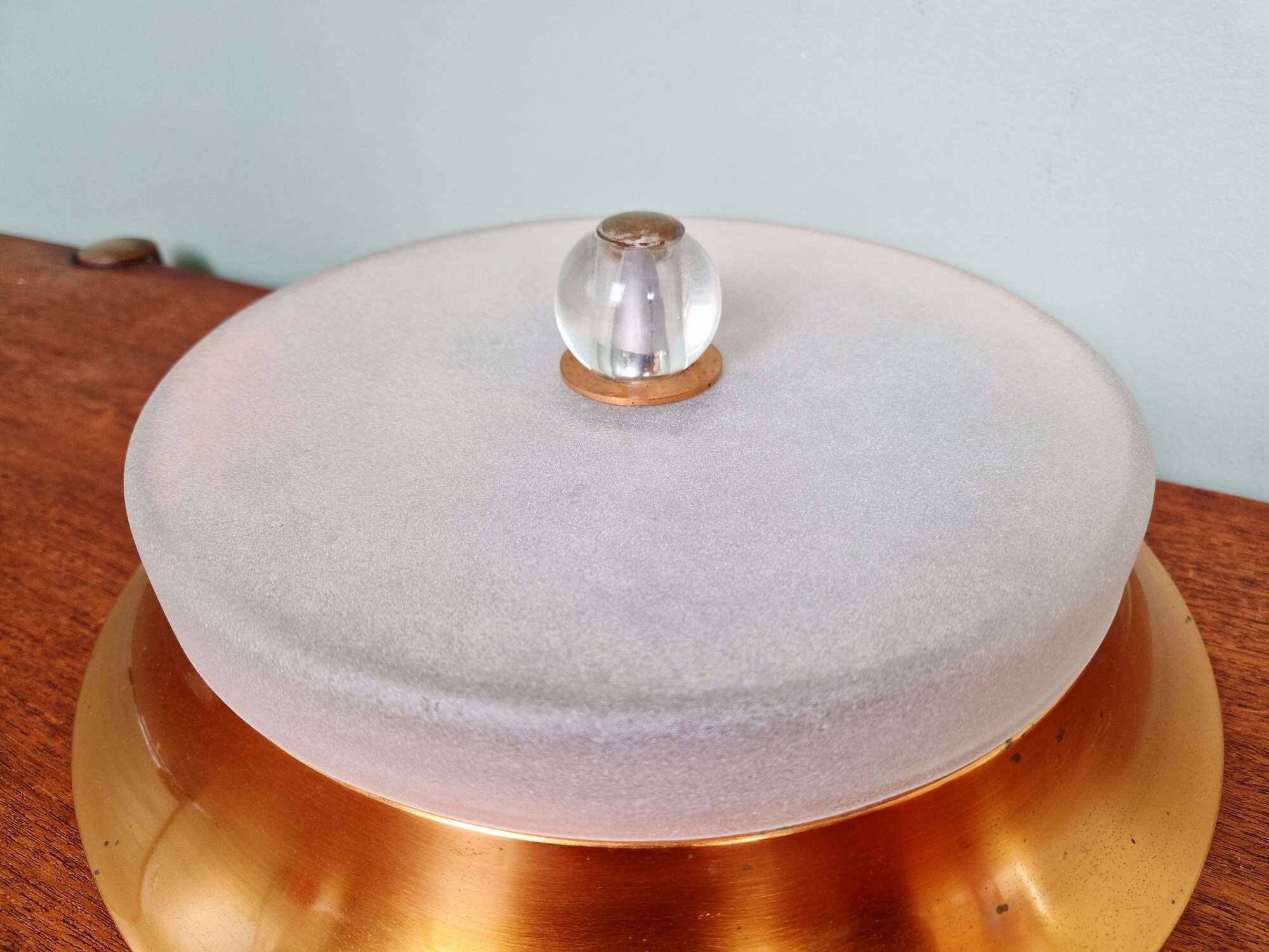 Plafonnier Art Déco en cuivre et verre dépoli, 1930