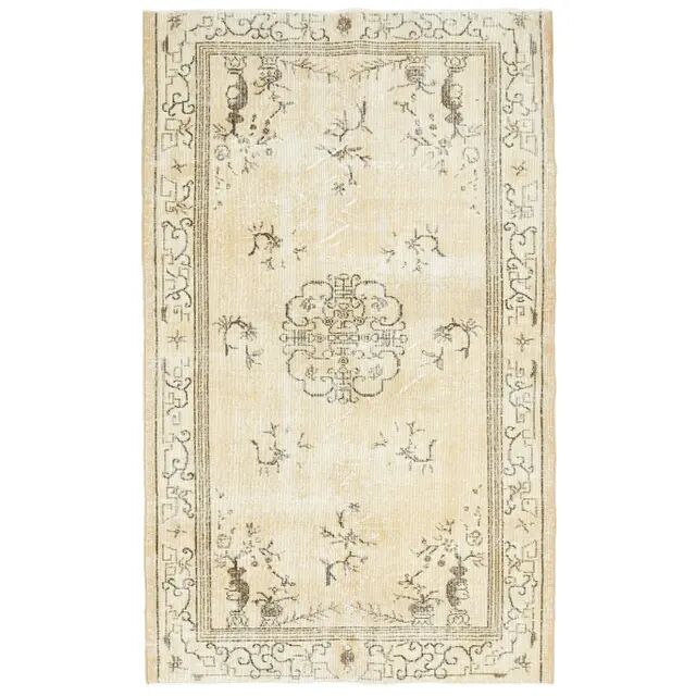 1970s Turkish Oushak Handmade Wool Cotton Beige Area Rug 116x192