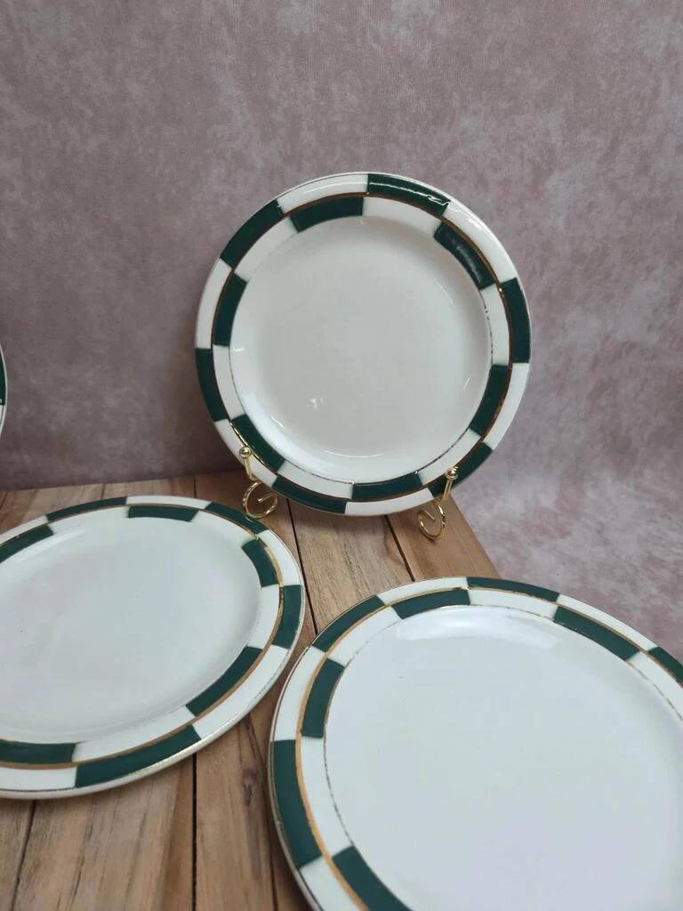 Set of 10 dessert plates Salins – Opaceline Jamier Green – vintage checkered