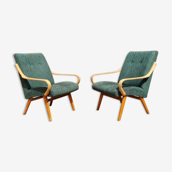 Pair of armchairs green model 6953 by Jaroslav Smidek for TON