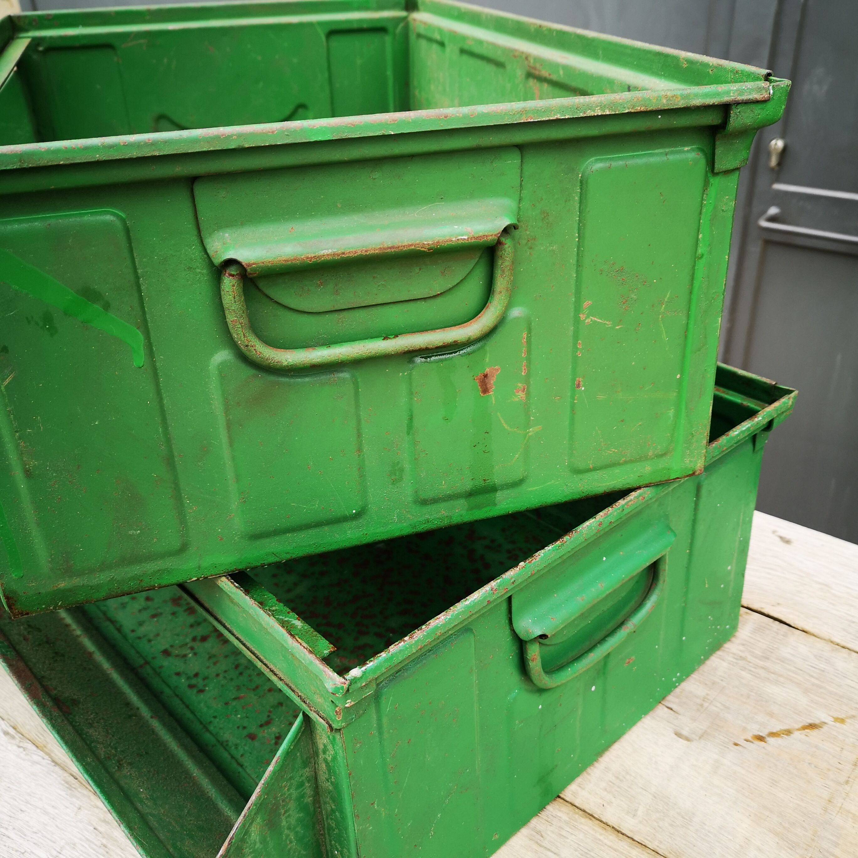 Pair of industrial storage crates