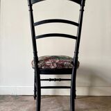 Napoleon III chair in black wood and floral jacquard