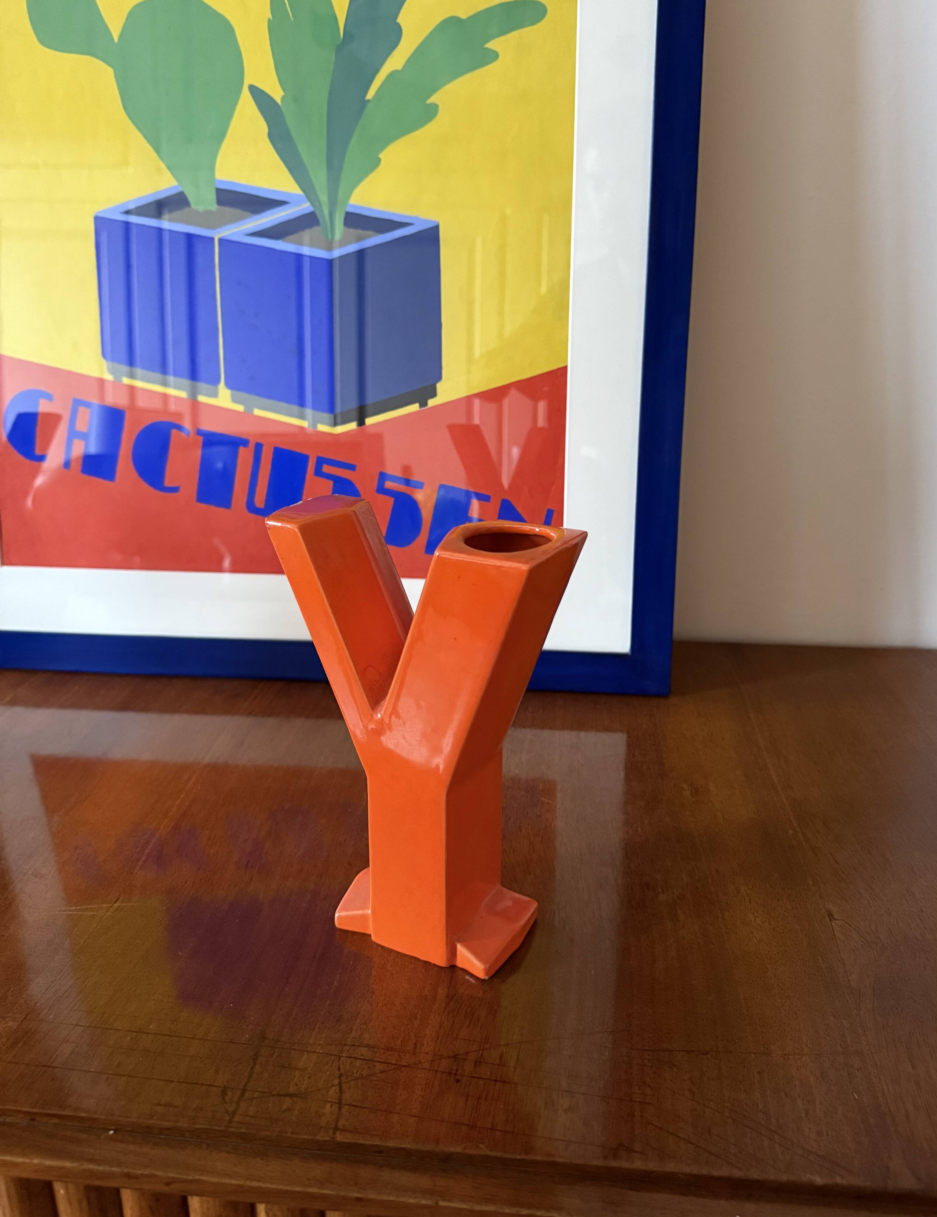 Space age orange Y solifleur vase, Marcel Radureau France 1970